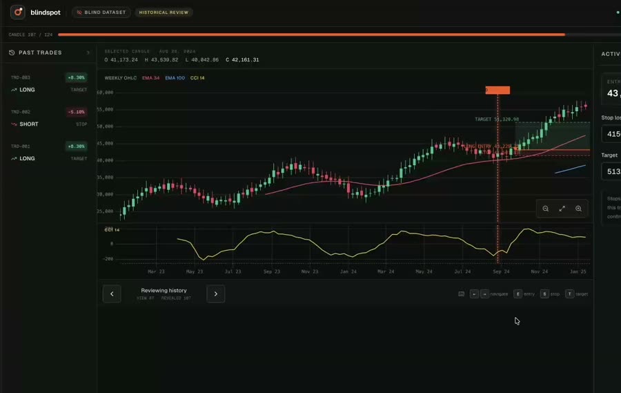 The finished trading dashboard the AI agent built from the blueprint, with live charts